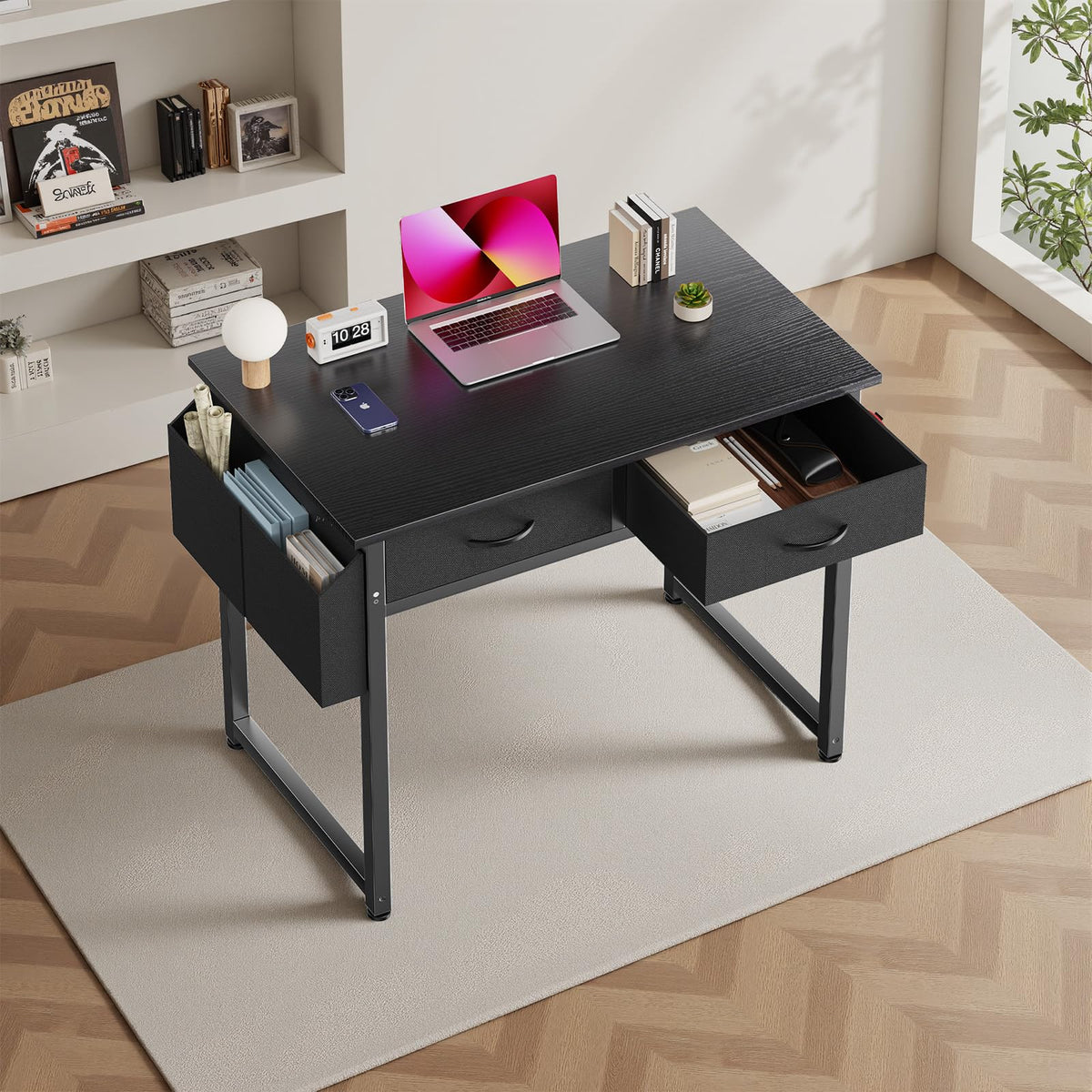 32" Black Computer Desk with Drawers Y70412