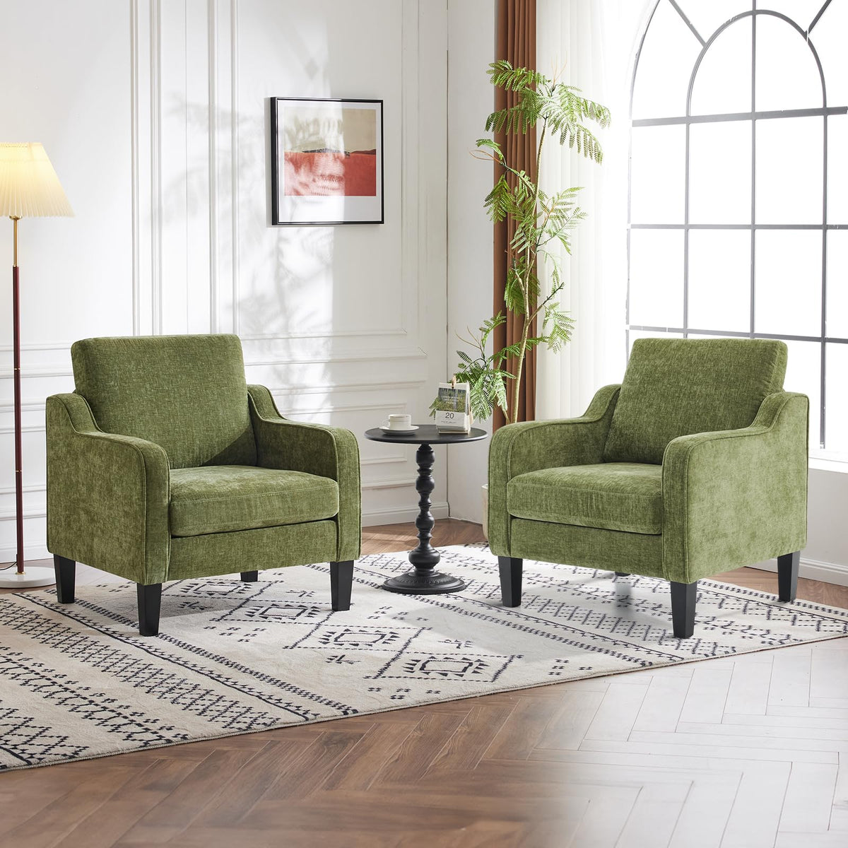 Olive Green Chenille Accent Chairs Set of 2 X459