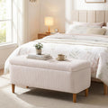 Beige Upholstered Storage Ottoman with Wooden Legs B69533