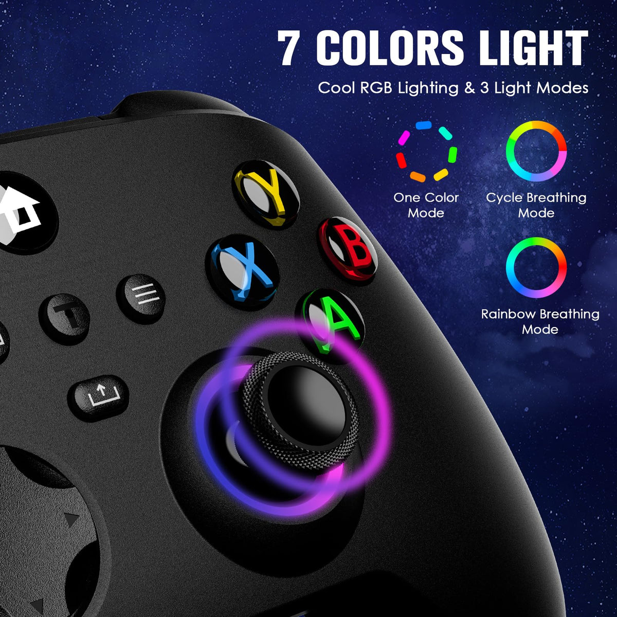 Wireless Controller with Hall Effect Joysticks, RGB Light, Dual Vibration, TURBO G101029