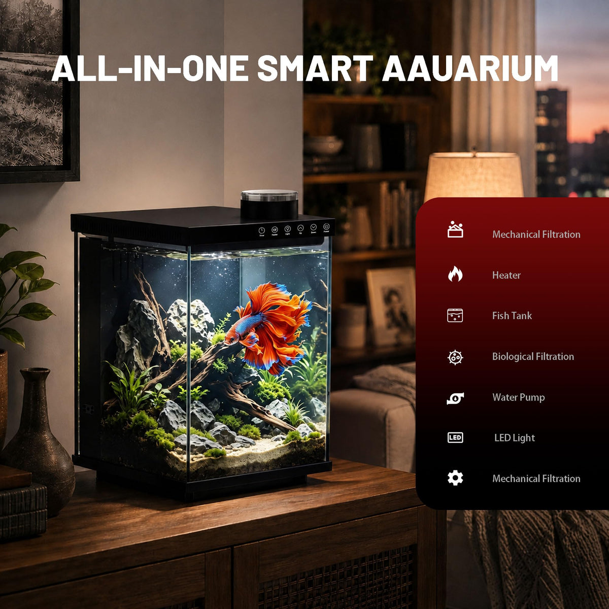 4 Gallon Ultra-Clear Glass Aquarium Kit with Auto Feeder N1123