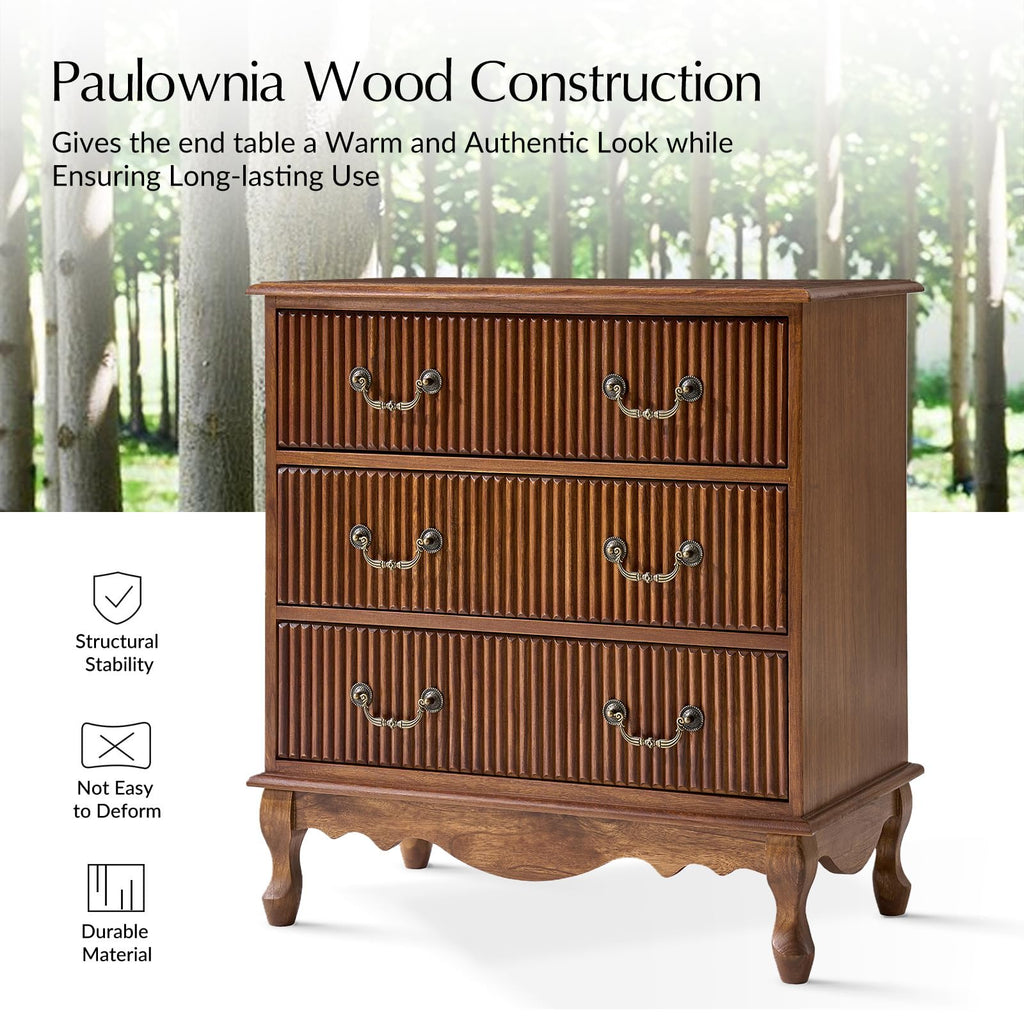Set of 2 Wood Side Table with 3 Drawers and Charging Station D531134