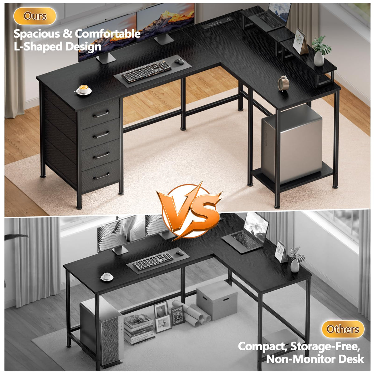 59 inch L Shaped Computer Desk with Power Outlets I87697