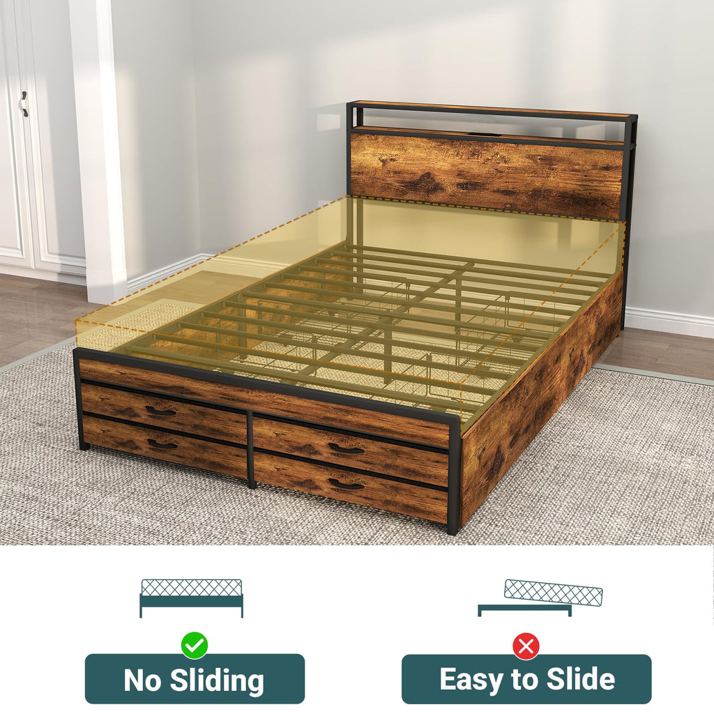 Queen Bed Frame with 8 Storage Drawers F789581
