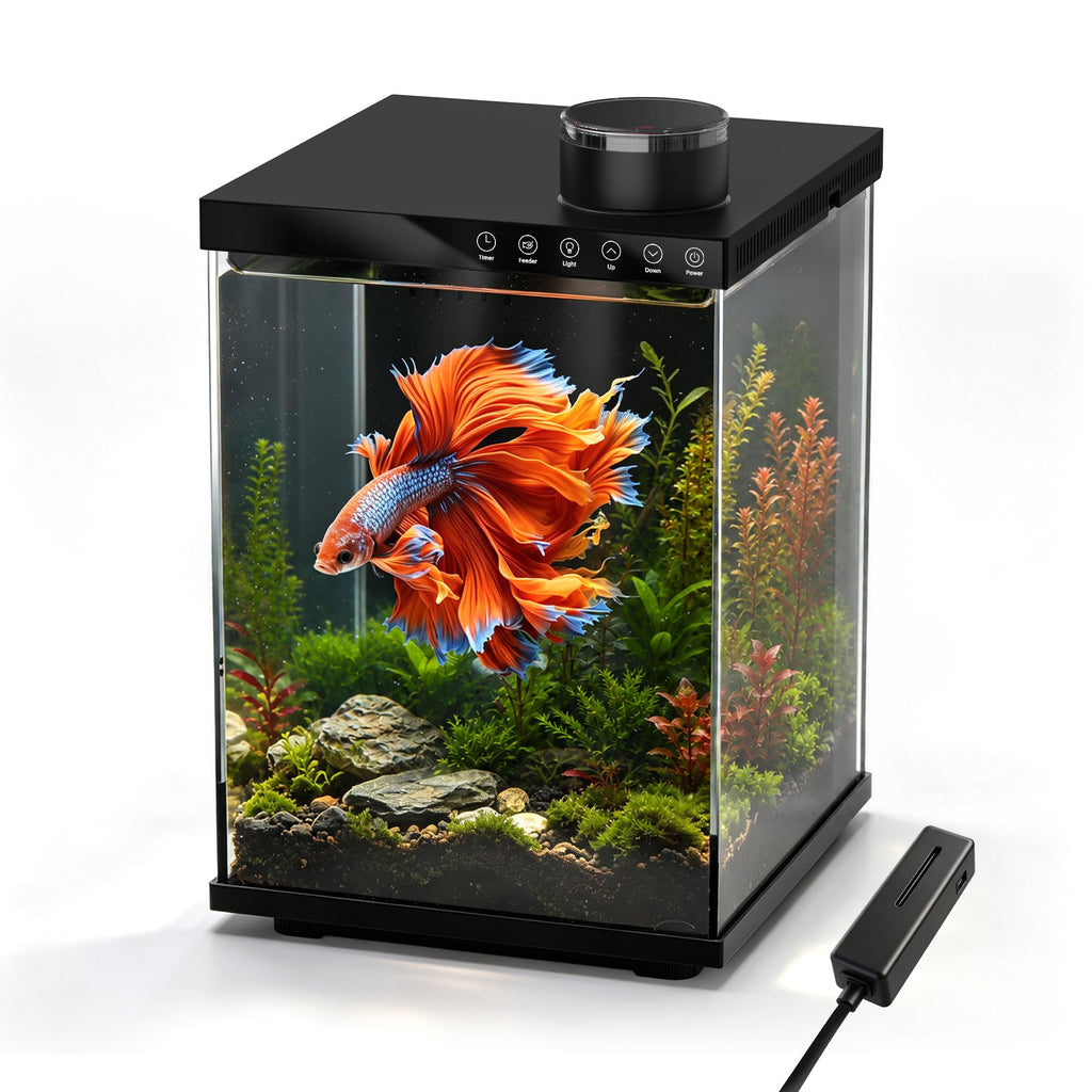 4 Gallon Ultra-Clear Glass Aquarium Kit with Auto Feeder N1123