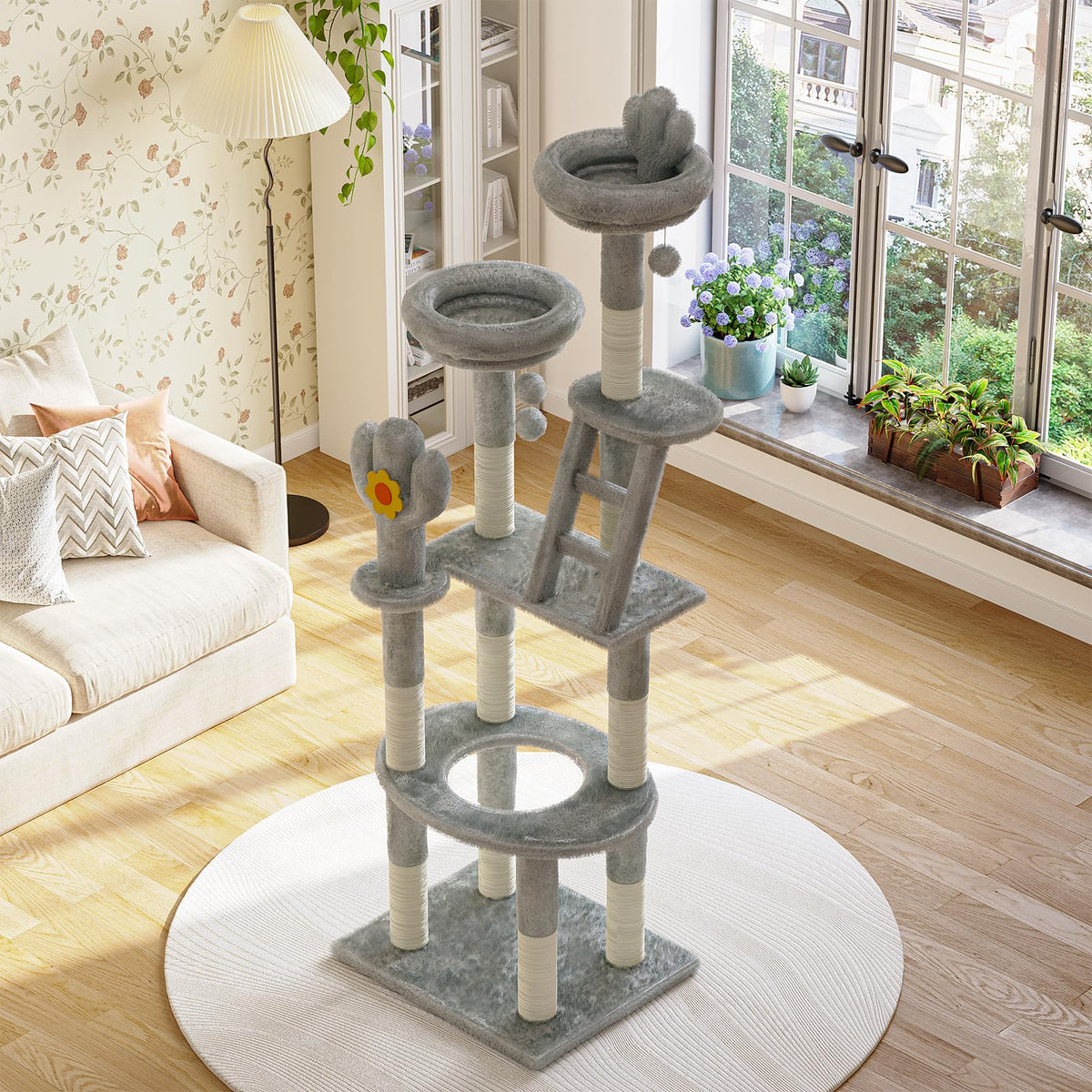 72in Gray Multi-Level Cat Tree with Transparent Capsule K2458