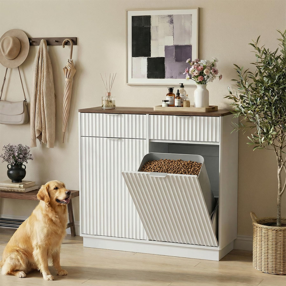 White Double Tilt Out Trash Can Cabinet F89072