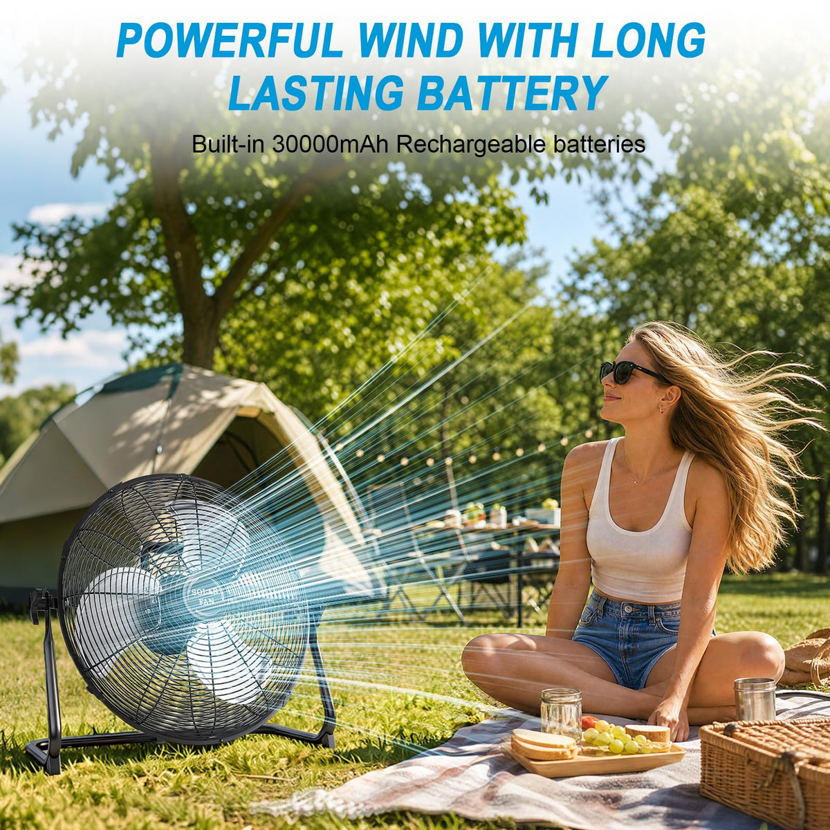 20" Solar Powered Rechargeable Floor Fan with 40W Solar Panel P37867