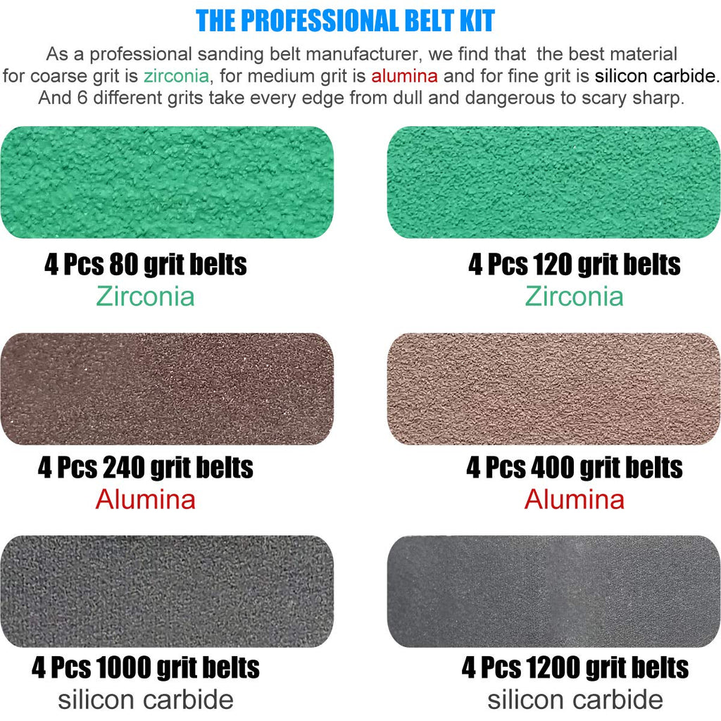 24 Pack 1/2" x 10" Replacement Knife Sharpener Sander Belt Kit 80/120/240/400/1000/1200 Grits V50834