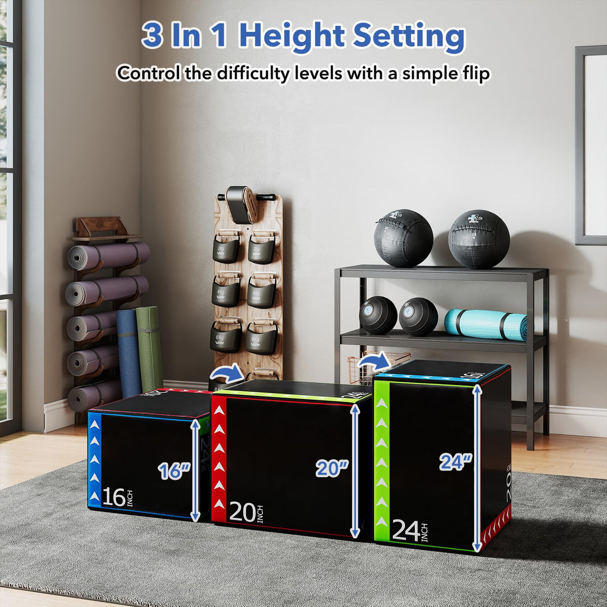 3 in 1 Plyometric Jump Box 16/20/24 Inch Soft Foam F511856
