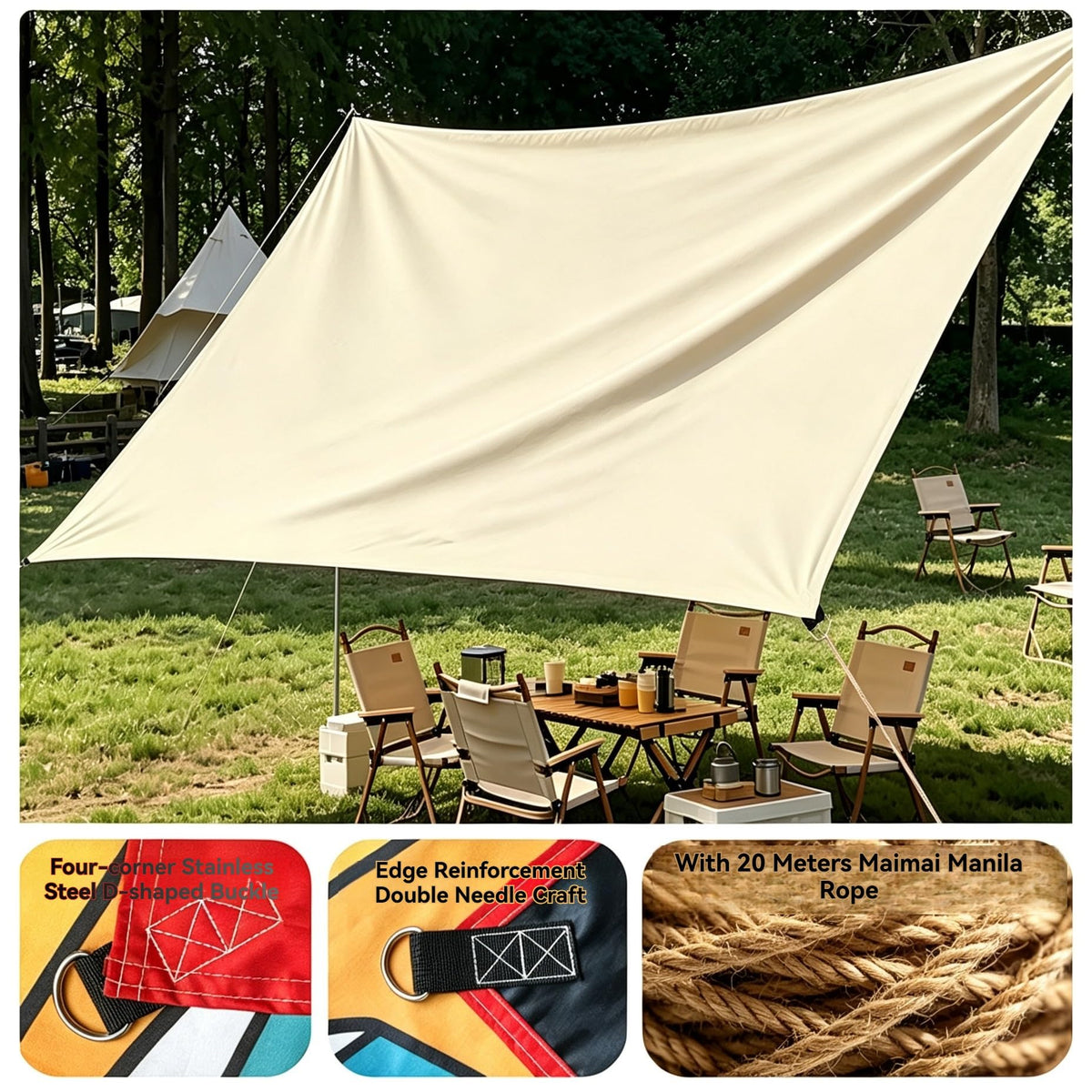 Waterproof Heavy-Duty Rectangle Sun Shade Sail with Rope J6839