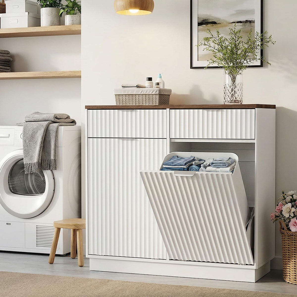 White Double Tilt Out Trash Can Cabinet F89072