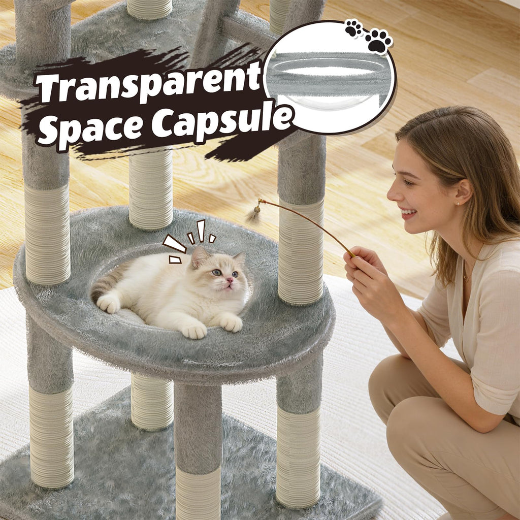 72in Gray Multi-Level Cat Tree with Transparent Capsule K2458