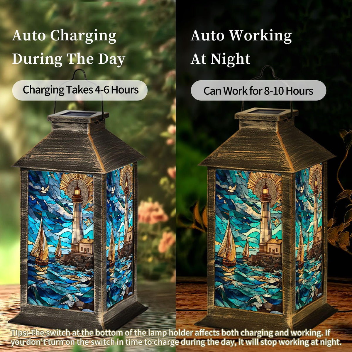 Solar Lantern Stained Glass Outdoor Waterproof Hanging Solar Light Z2304