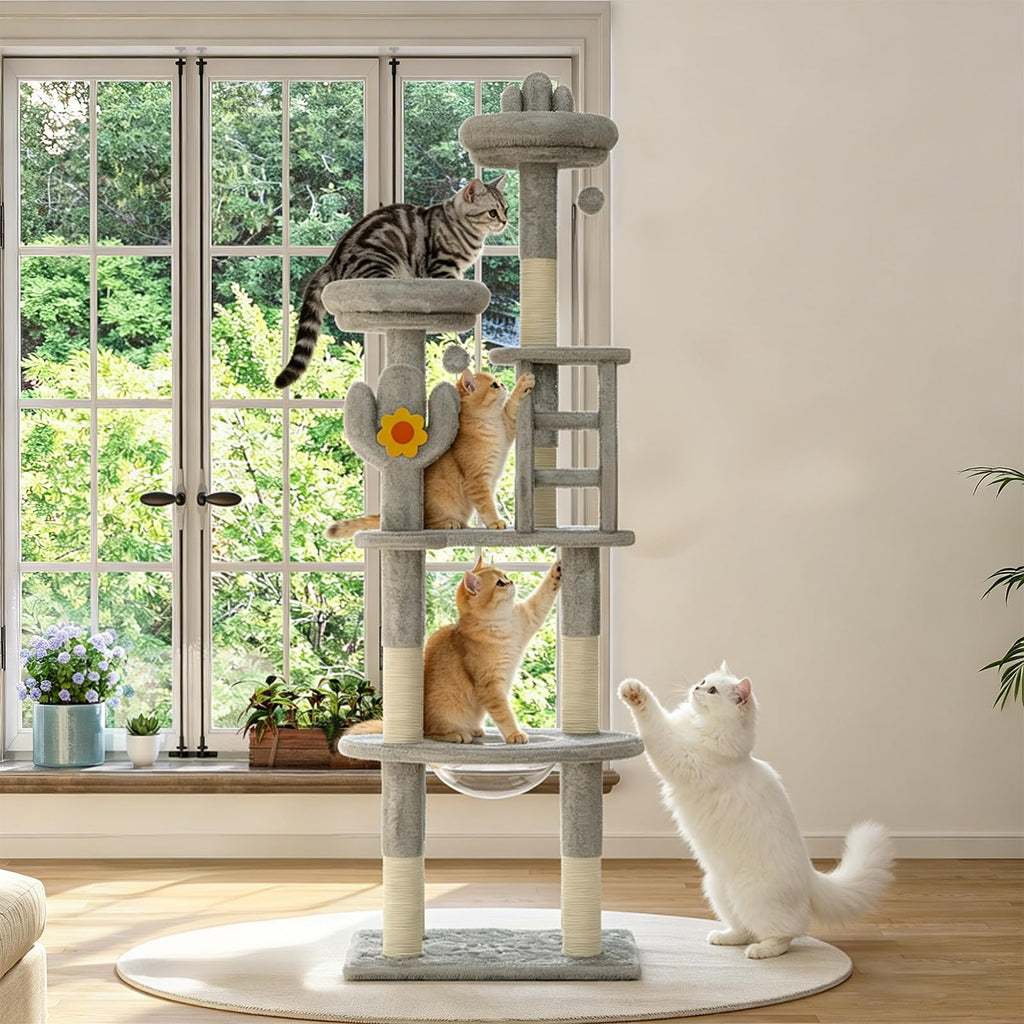 72in Gray Multi-Level Cat Tree with Transparent Capsule K2458