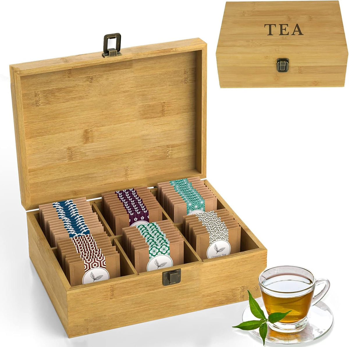 Bamboo Wood Tea Organizer Box 6-Slot K7472
