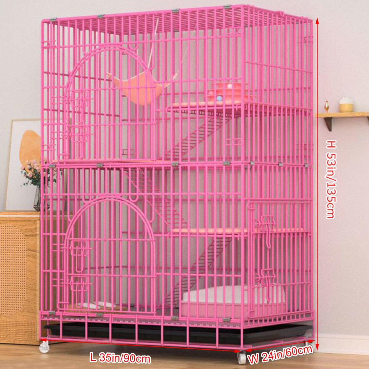 Collapsible Metal Wire Cat Cage with Wheels D845