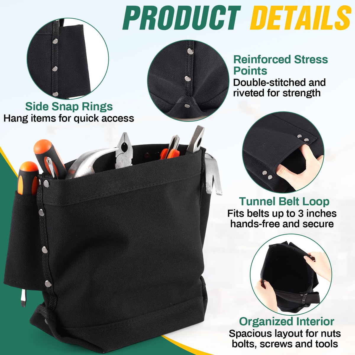 Tool Bag with Bull Pin Loops & Tunnel Connection, 5" x 10" x 9" N101
