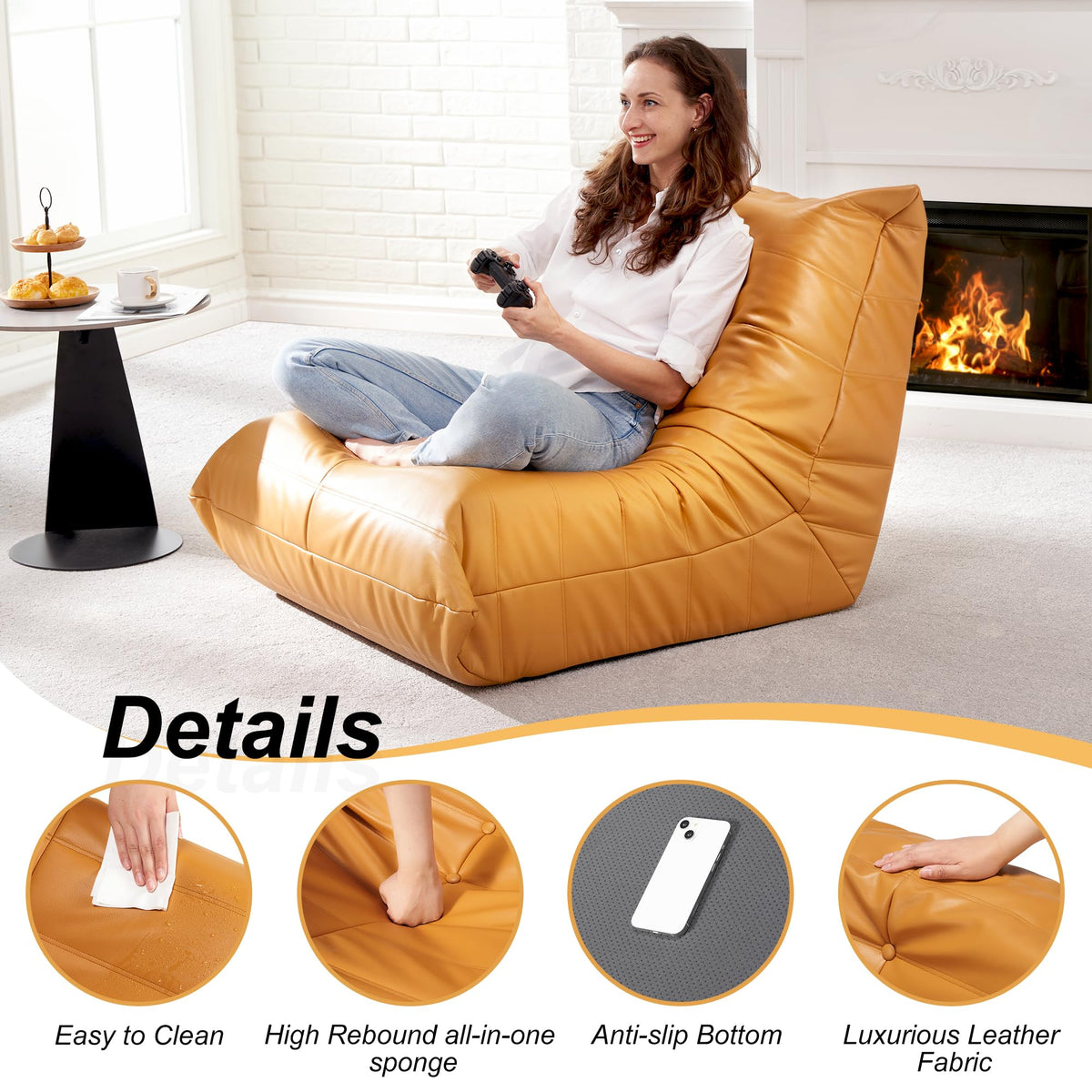 Leather Memory Foam Bean Bag Chair Q911544