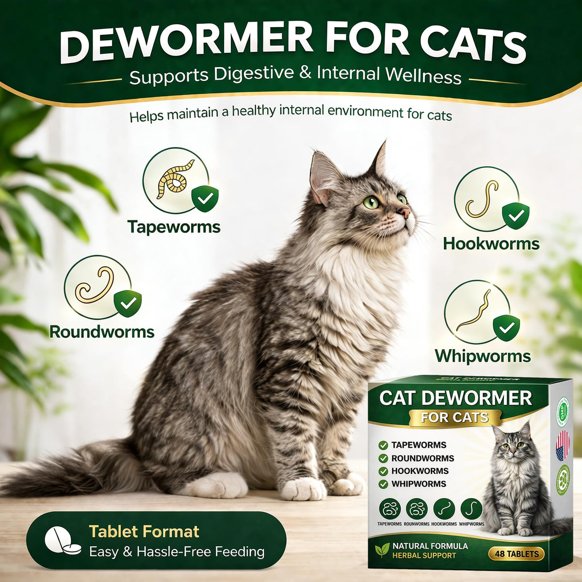 Broad Spectrum Cat Dewormer 48 Tablets Z36901