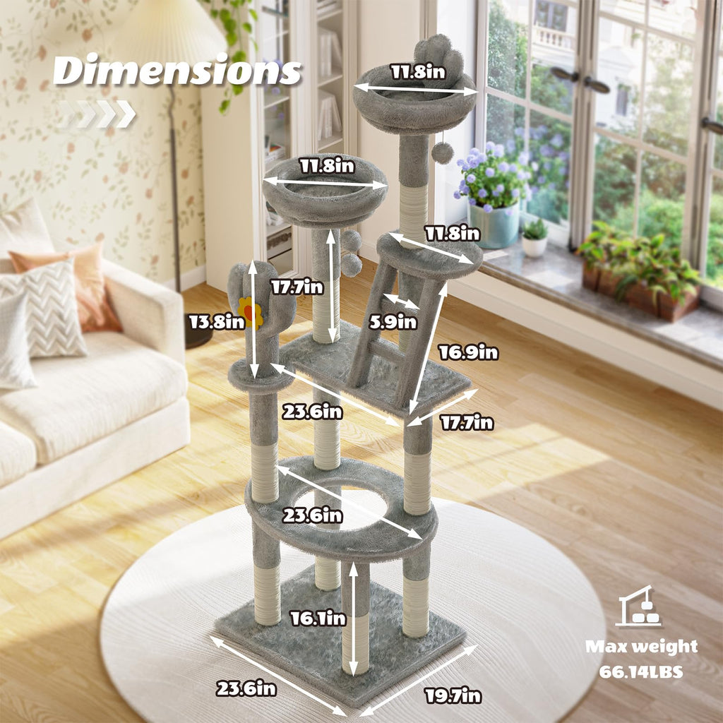 72in Gray Multi-Level Cat Tree with Transparent Capsule K2458