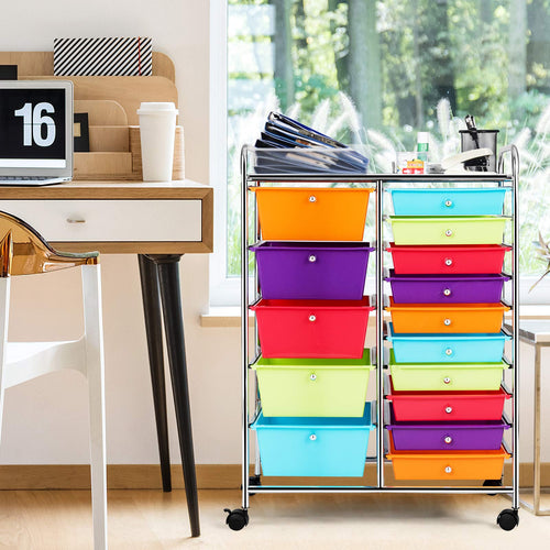 15 Drawer Rolling Cart with Lockable Wheels Q10635
