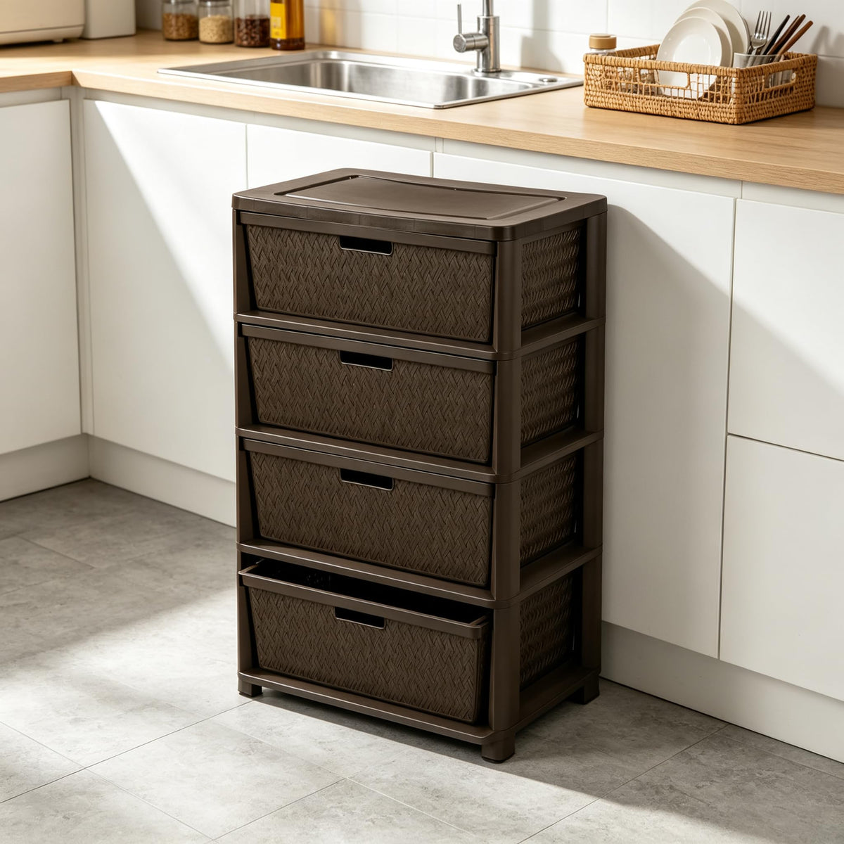 4 Drawer Brown Storage Tower with Removable Drawers P101