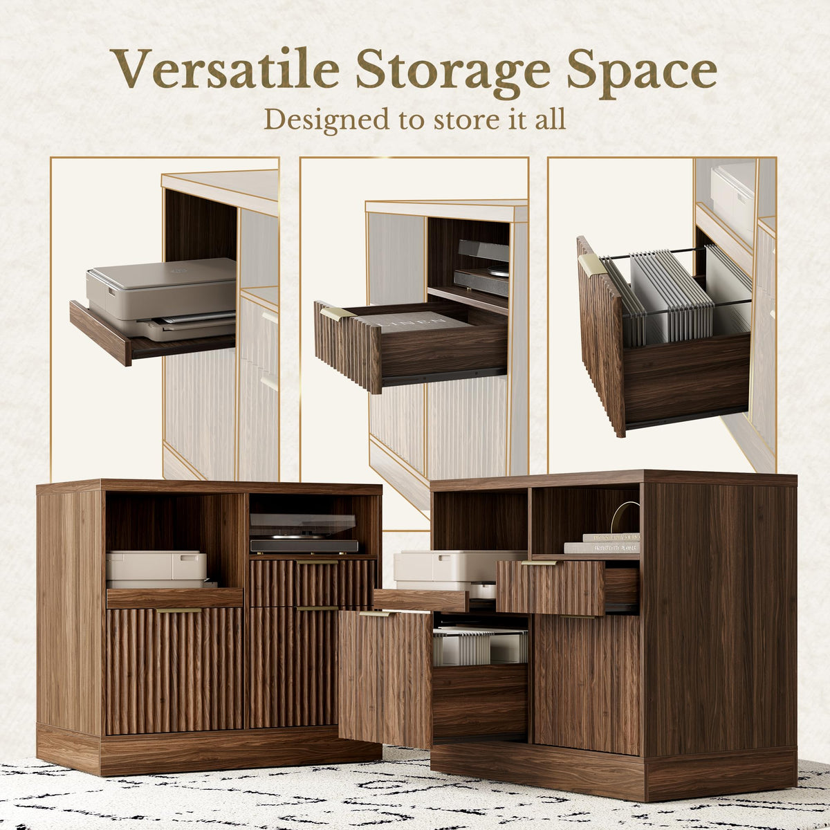 Black 3 Drawer Wood File Cabinet with Charging Station O9274
