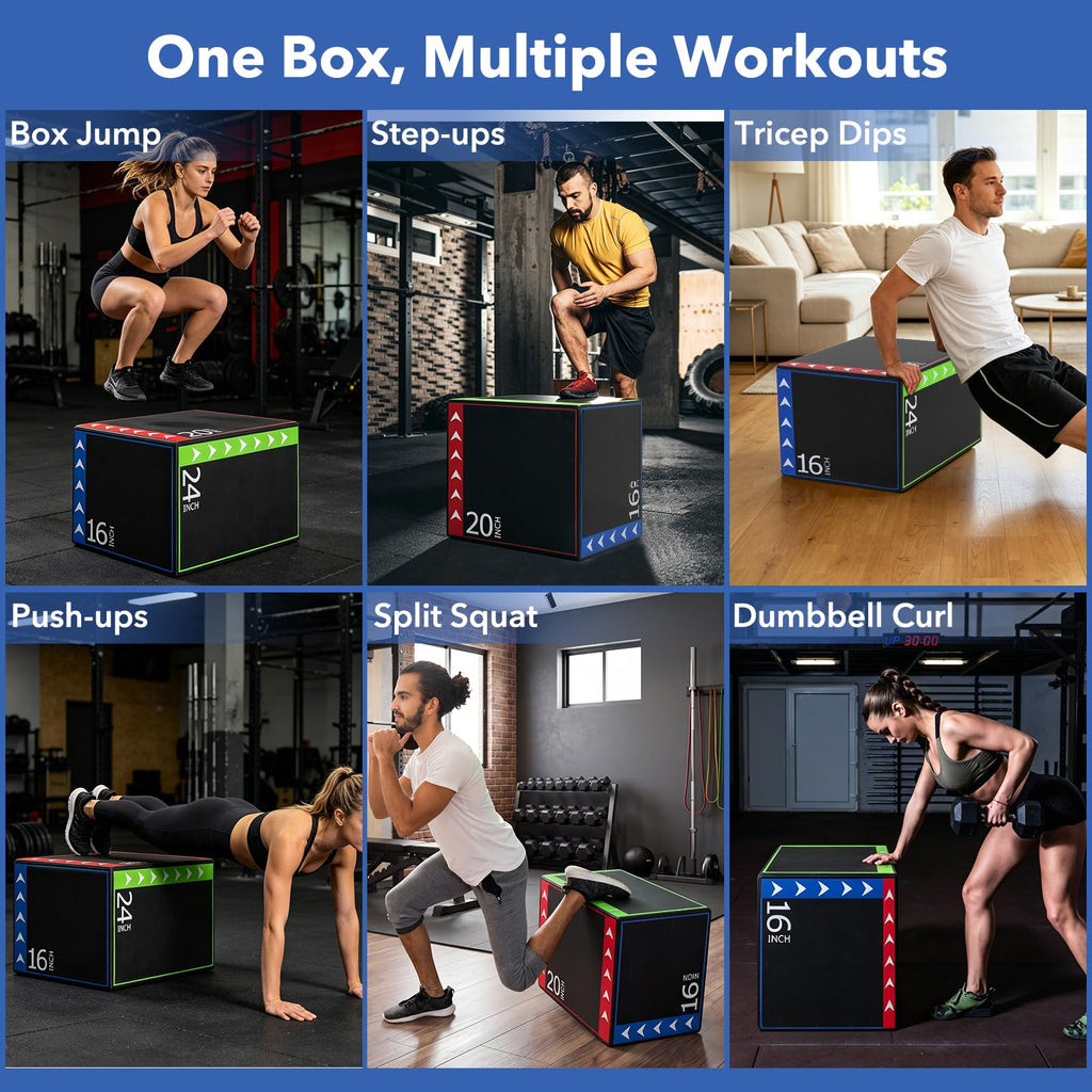 3 in 1 Plyometric Jump Box 16/20/24 Inch Soft Foam F511856