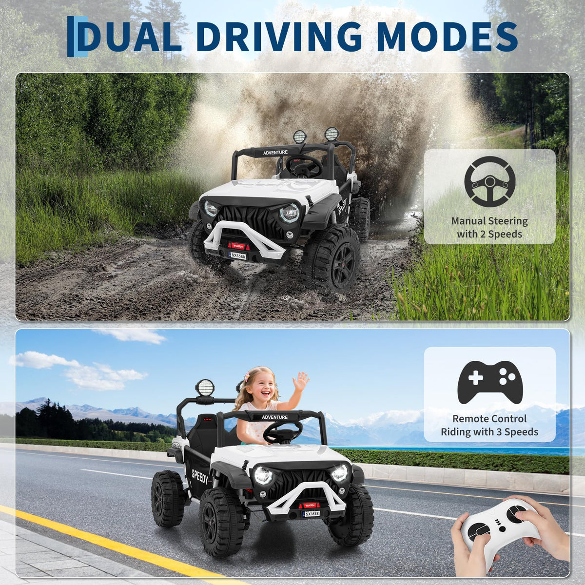 24V 4WD Electric Car 2 Seater UTV with Remote Control W913