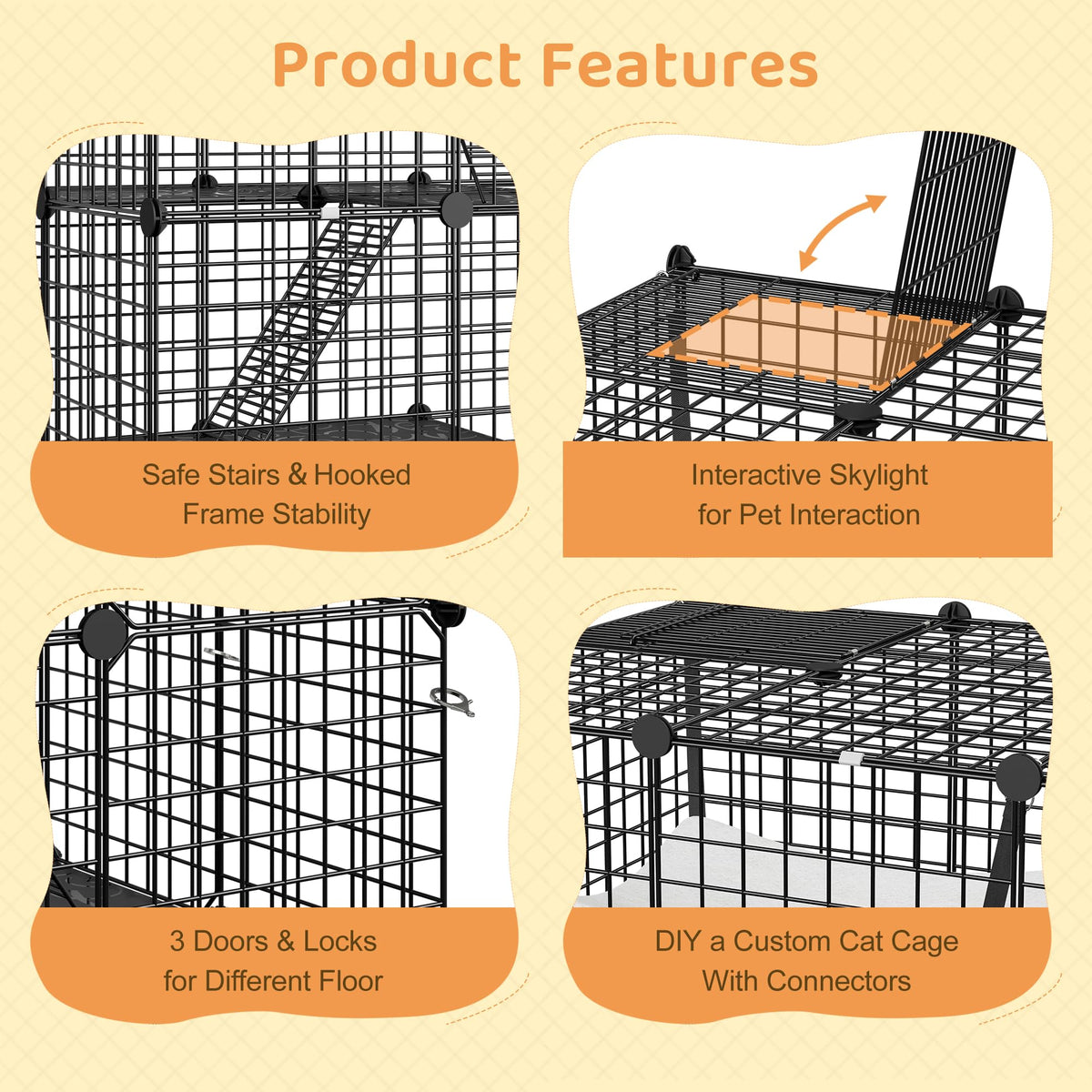 4-Tier Metal Wire Cat Cage with Hammock K38005