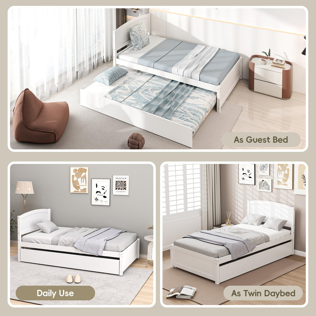 White Twin Trundle Bed with Headboard J4108