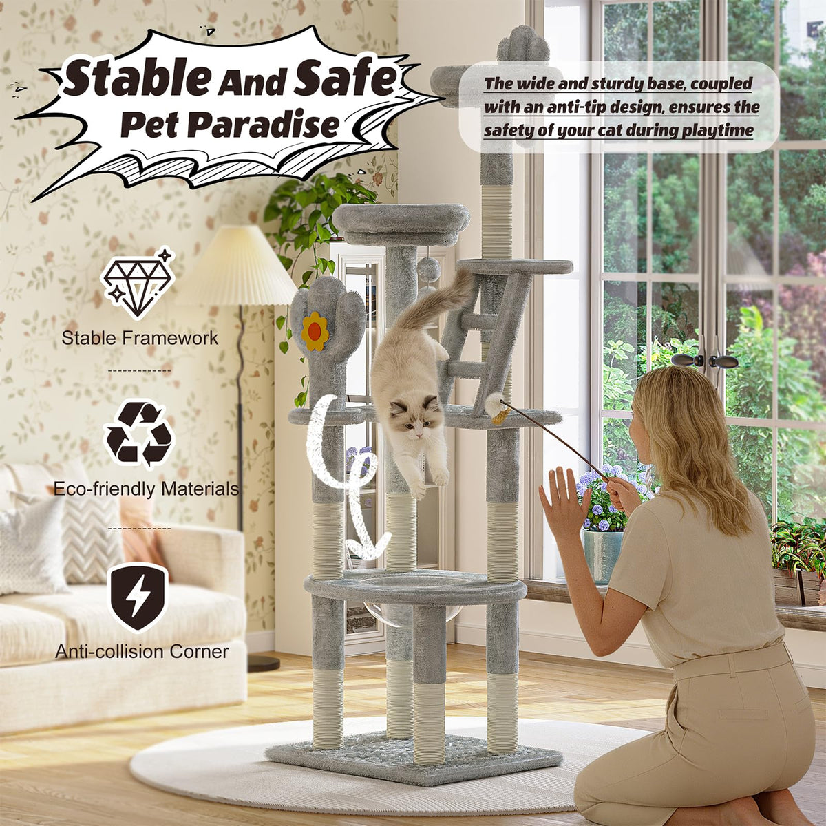 72in Gray Multi-Level Cat Tree with Transparent Capsule K2458