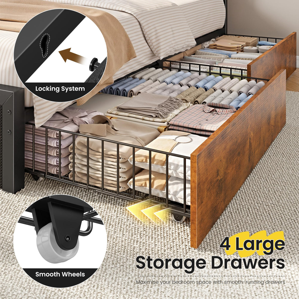 King Size Bed Frame with 4 Drawers G8970