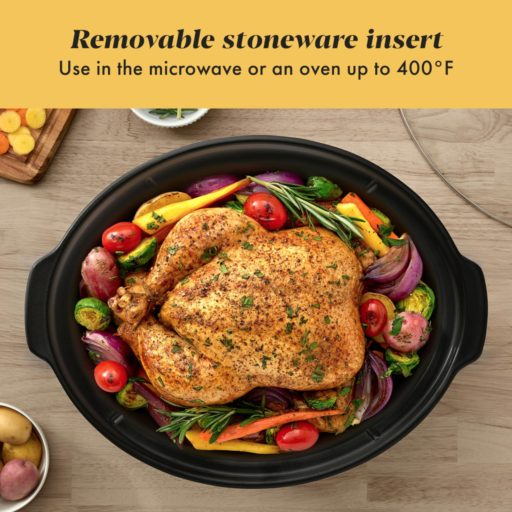 7-Quart Manual Slow Cooker, Family Size, Removable Stoneware, Dishwasher Safe, Stainless Steel D111