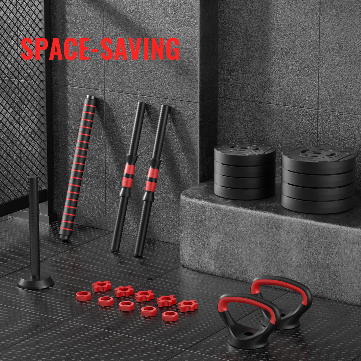 Adjustable 40/60LBS Dumbbell Barbell Kettlebell Set T1046