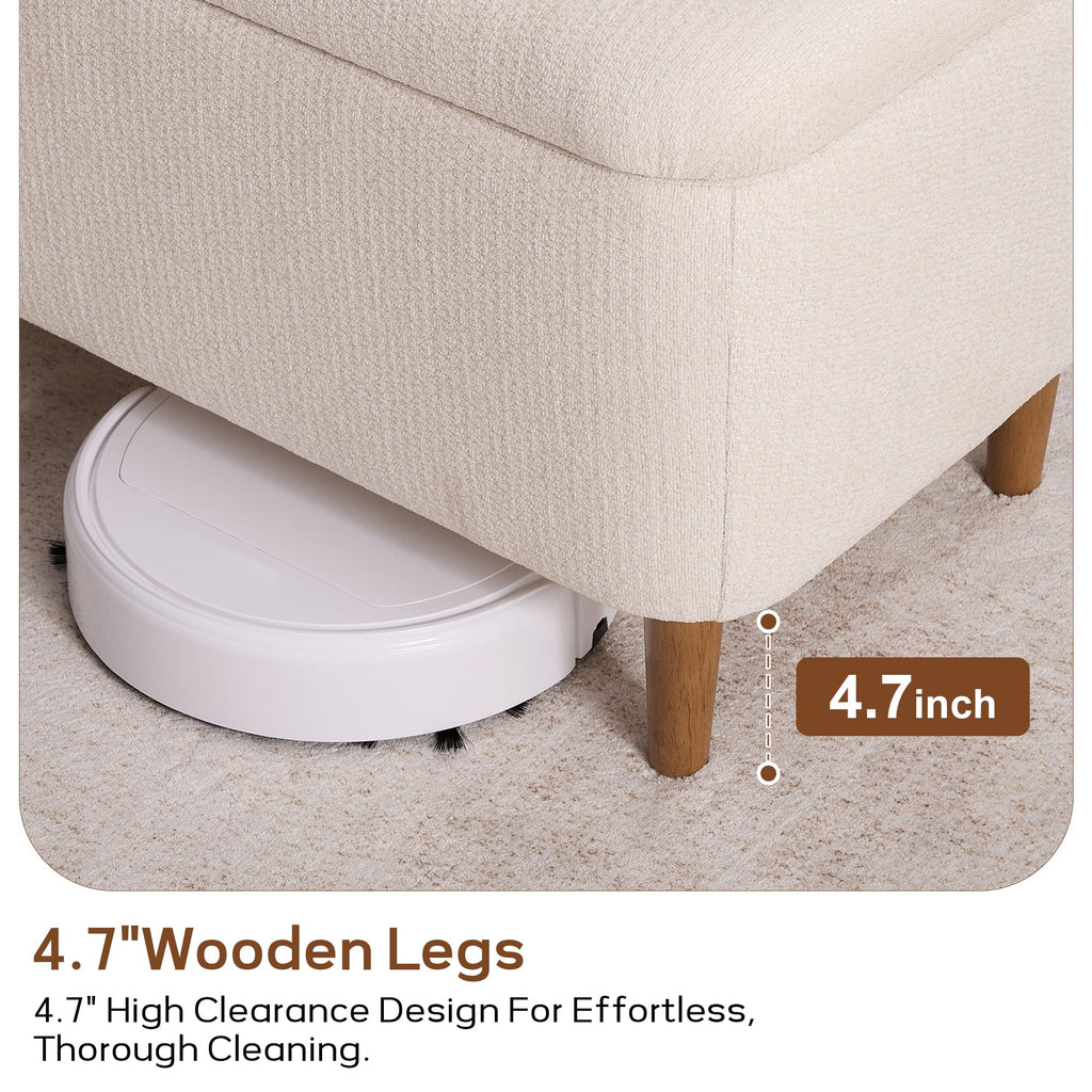Beige Upholstered Storage Ottoman with Wooden Legs B69533