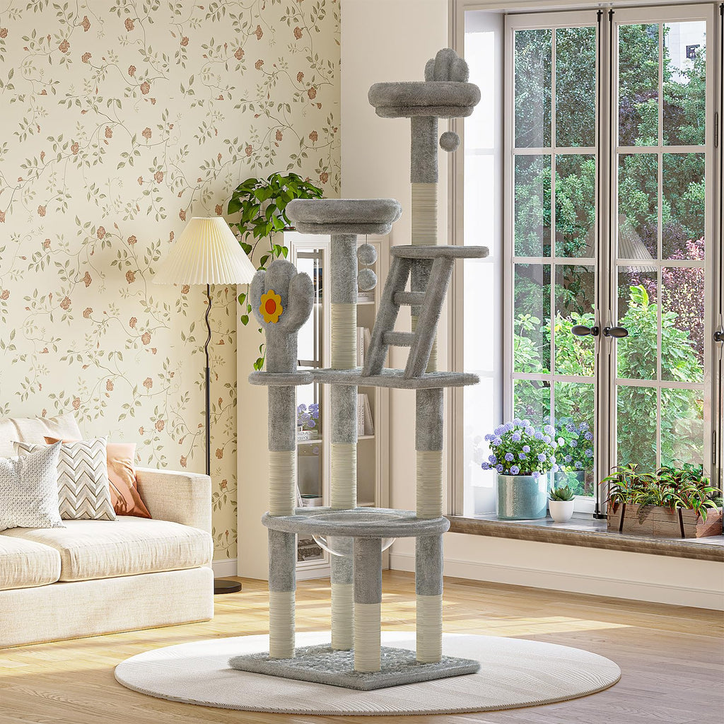 72in Gray Multi-Level Cat Tree with Transparent Capsule K2458