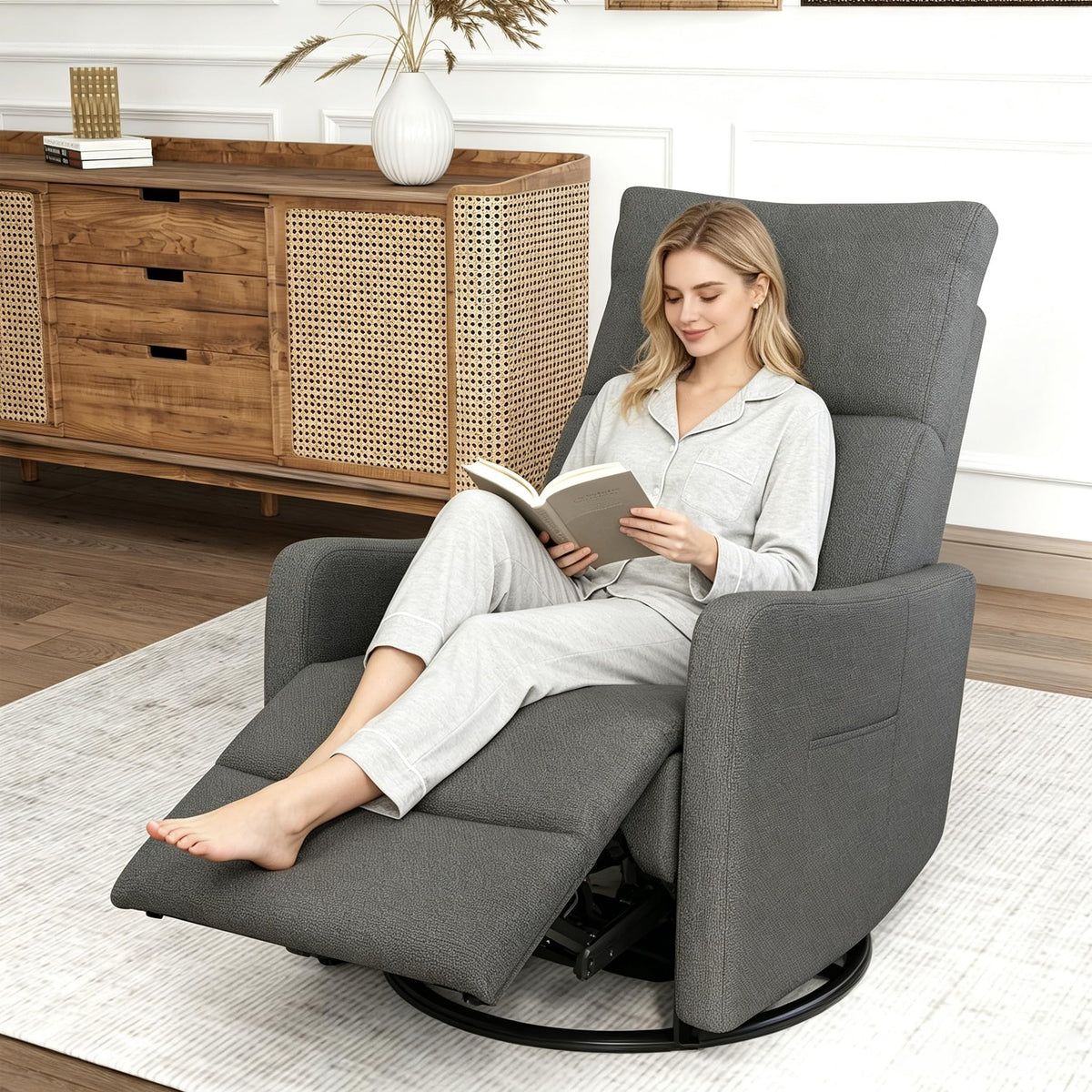 Dark Gray Velvet Swivel Recliner Chair K244
