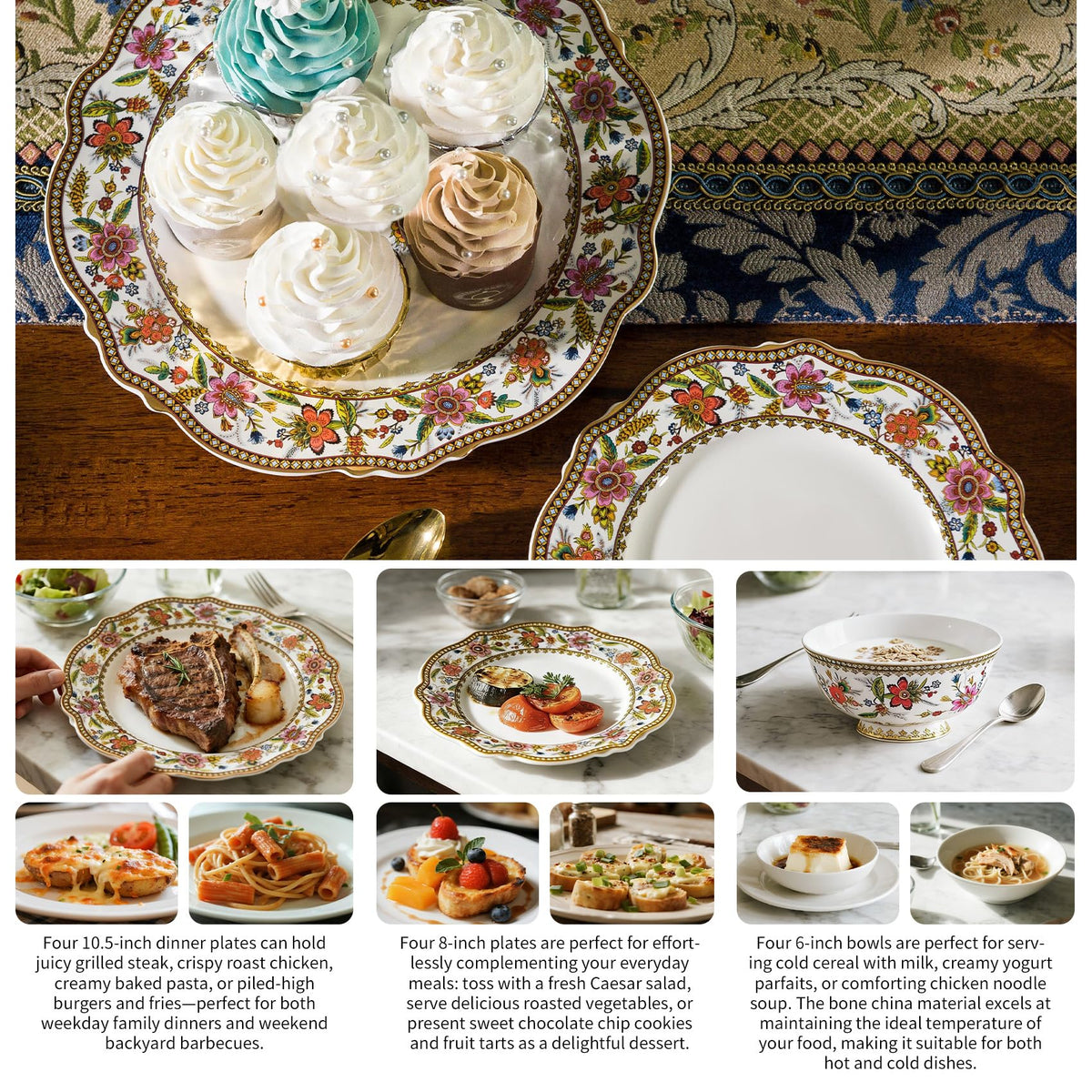 Fine China 12-Piece Dinnerware Set for 4 with 24K Gold Trim P725392