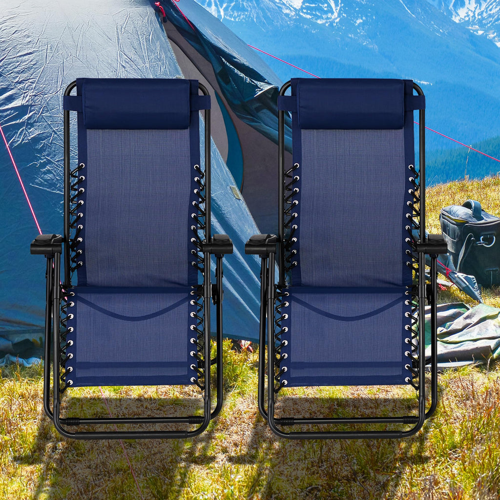 Blue 2 Pack Zero Gravity Folding Recliner Lounge Chair C72716